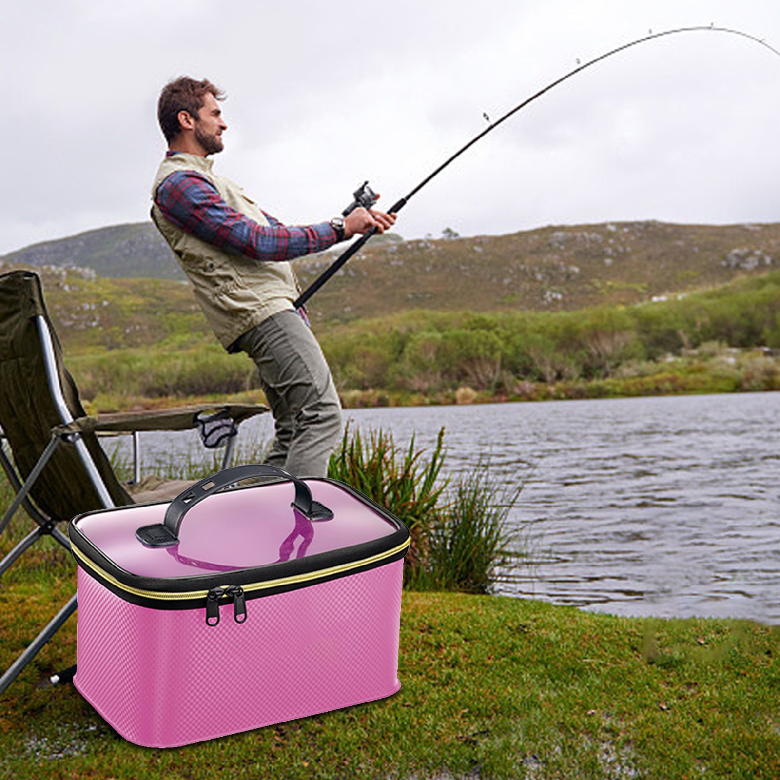 Qaailabf Folding Fishing Bucket 10L Live Fish Container Portable EVA Waterproof Fishing Box Lightweight Durable Fishing Gear Accessory for Outdoor Use